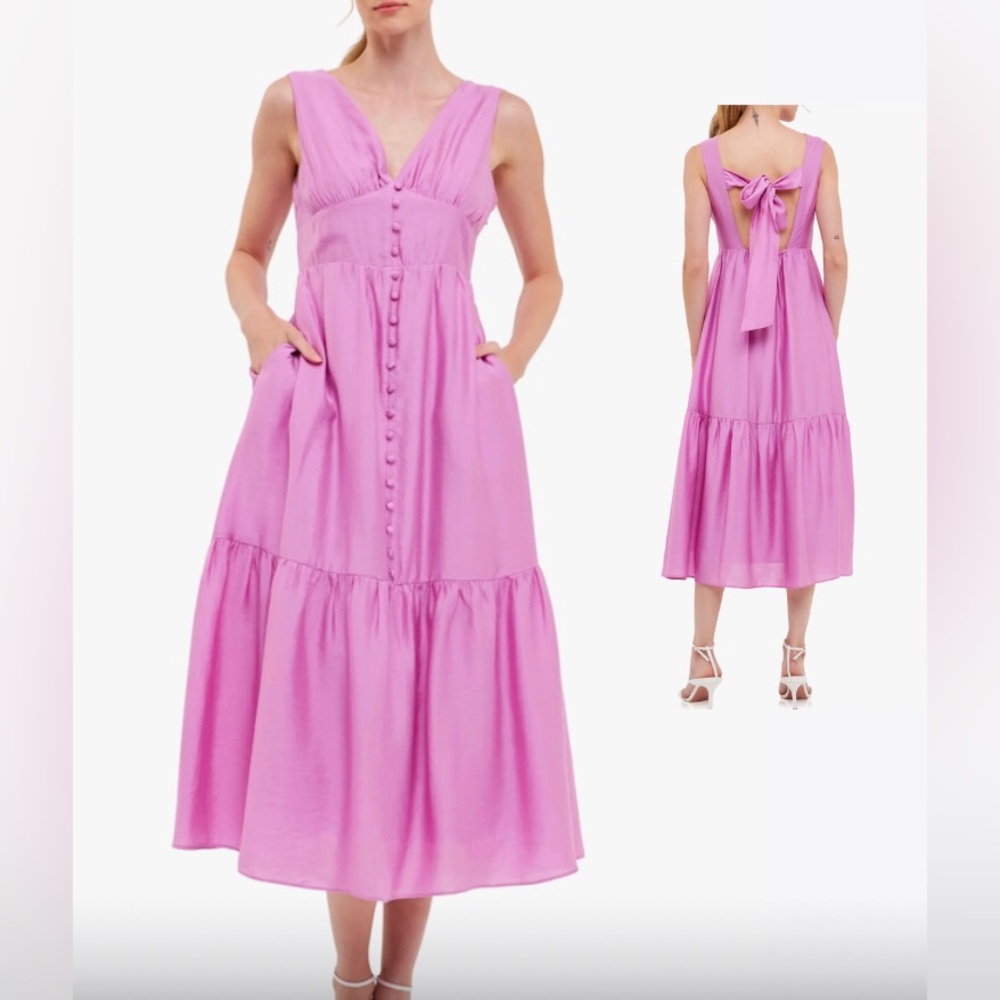 NWT Endless Rose Bow Back Midi Dress Pink Orchid Large